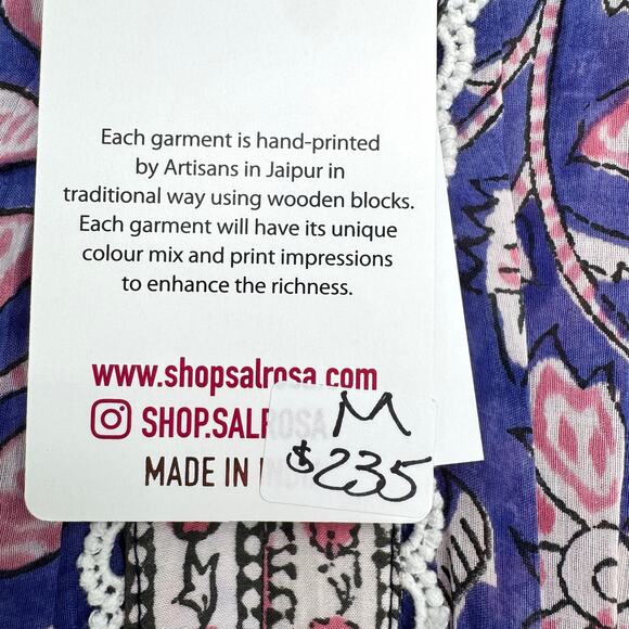 NWT Sal Rosa Womens Boho Hand Block-Printed Floral Tiered Maxi Dress Size M $235 - Picture 11 of 12